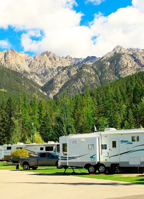 RV resort sites surrounded by Rocky Mountains