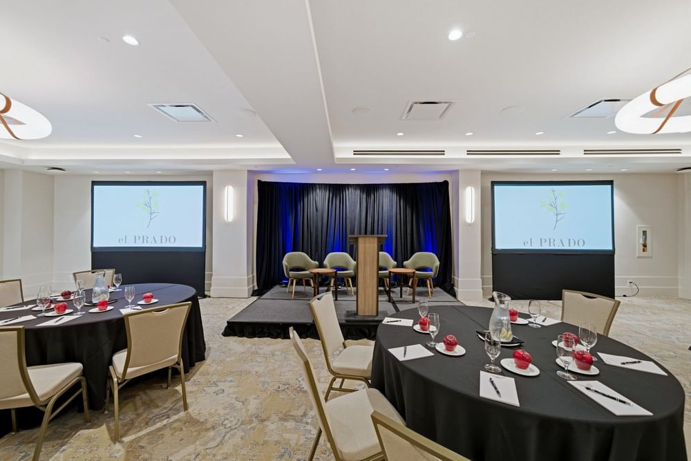 corporate meeting room set up at el PRADO