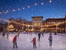 outdoor ice rink with lights