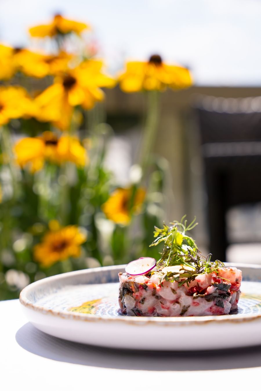 Tartare de bar, framboise et wakame