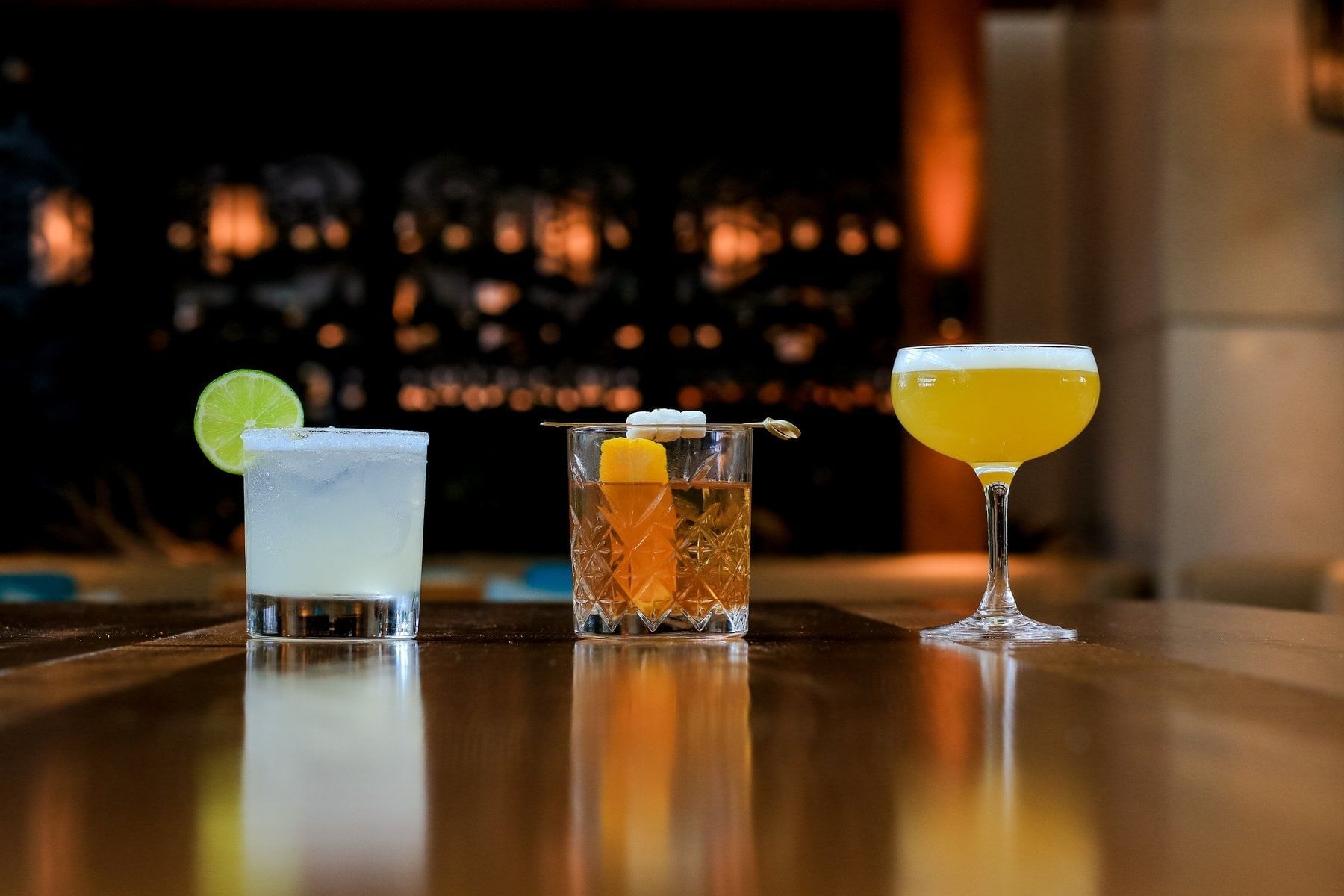 Close up on cocktails at bar counter at Diplomat Beach Resort 