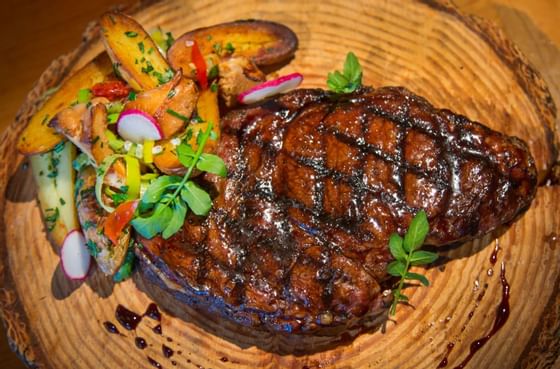 A steak dish served at Alderbrook Resort & Spa