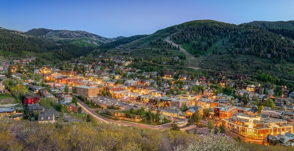 Aerial view of the Park City Old Town in Summer at Stein Lodge