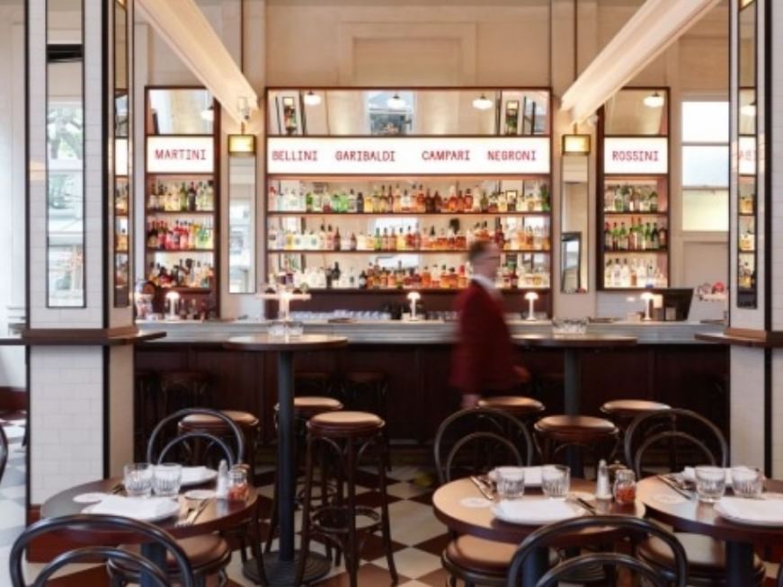 Tables setup for dining in restuarant at Brady Hotel Jones Lane