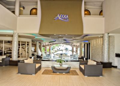 Interior view of the lobby lounge area by the entrance at Accra Beach Hotel & Spa