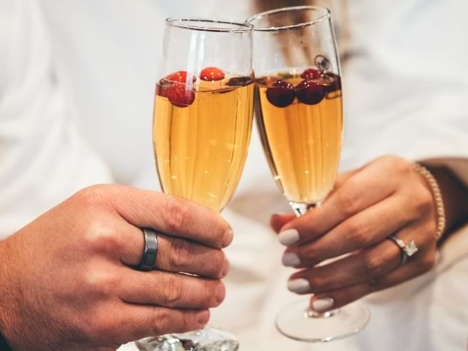 Close-up of a couple toasting wine at Temple Gardens Hotel & Spa