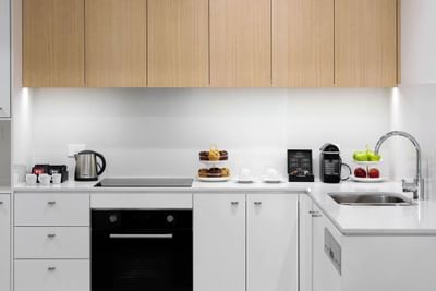 Interior of a kitchen at the Knightsbridge Canberra