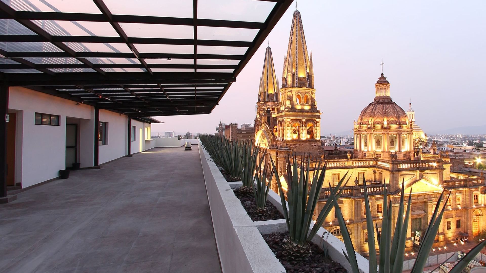 Close-up of the terrace at One Guadalajara Centro Histórico