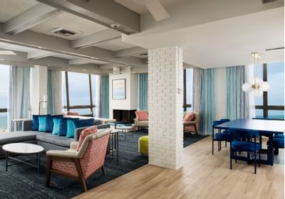 chairs and tables in a hotel room