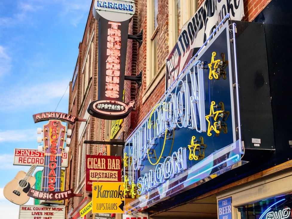 Boards displayed in the Music City near Hayes Street Hotel