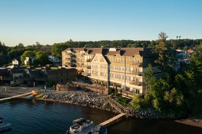 A distant exterior view of the hotel Chase on The Lake  