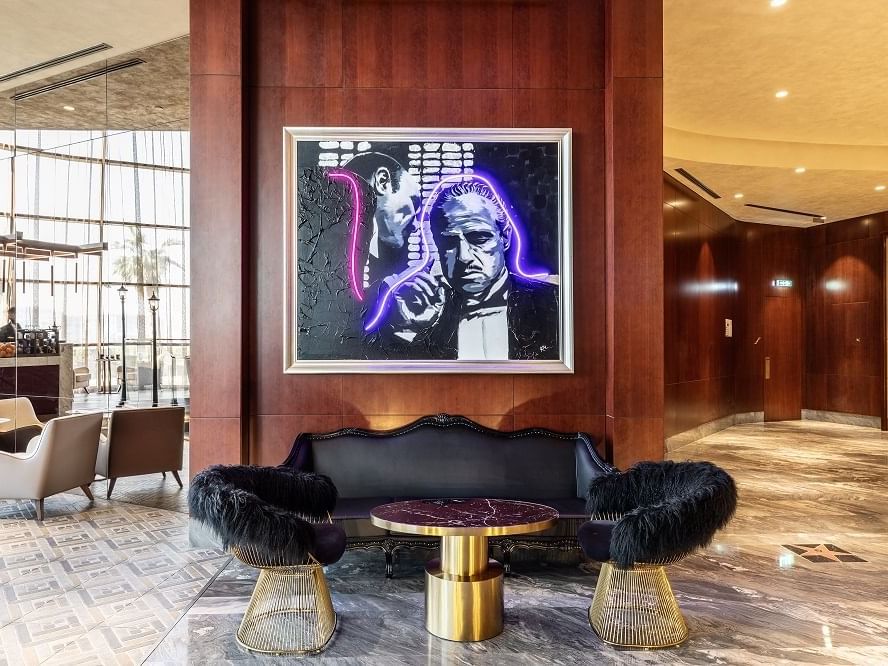 Lounge sofa in L Cafe at Paramount Hotel Dubai