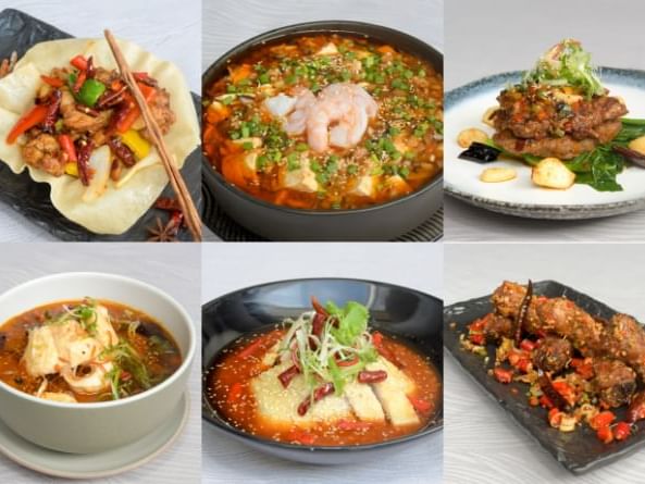Dishes including Szechuan Spice at Chatrium Hotel Riverside