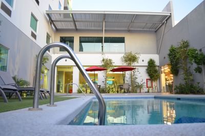 Close-up of pool ladder in an outdoor pool at Araiza San Luis