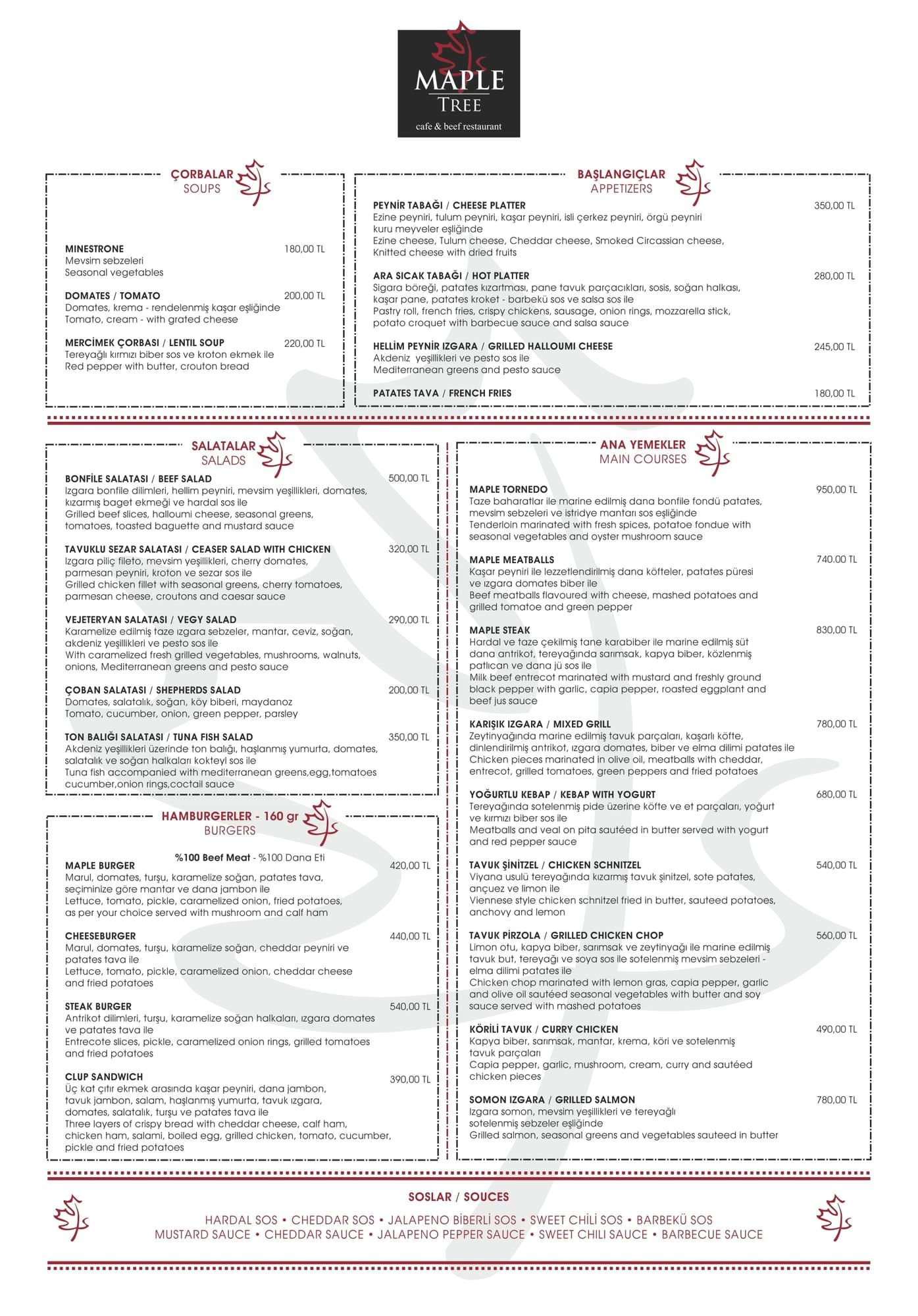 Food menu by price lists used at Warwick Ankara