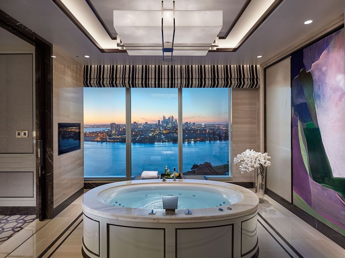 Jacuzzi with city view in Chairman's Villa at Crown Tower Perth