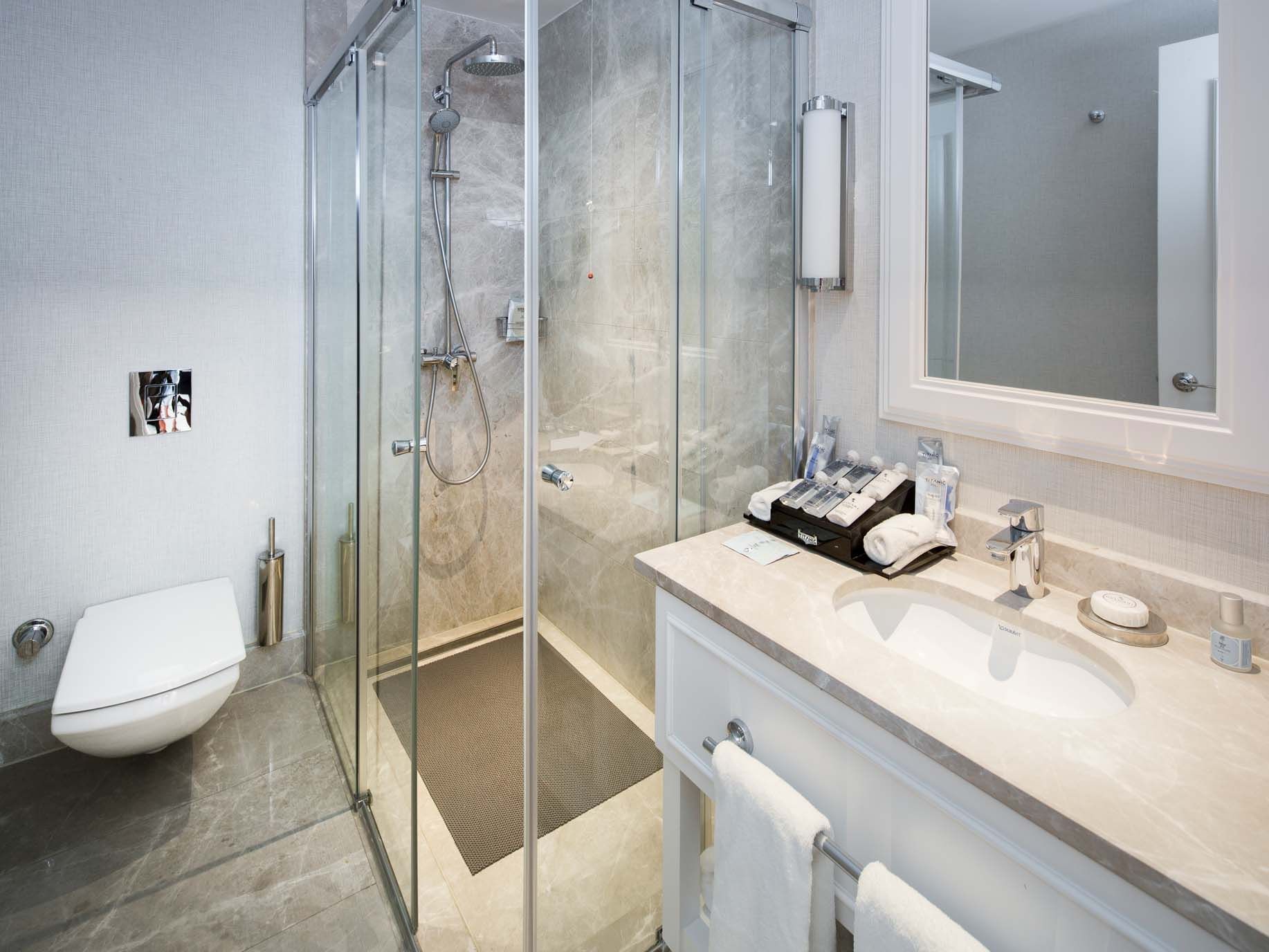 Bathroom with vanity & shower area in Superior Villa at Titanic Deluxe Golf Belek