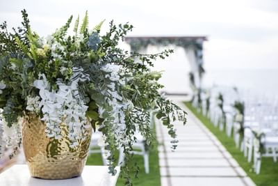 Elegant wedding decor with white flowers and greeny at Villa Premiere Boutique Hotel & Romantic Getaway