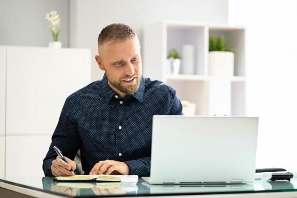 Employee engaging in virtual training