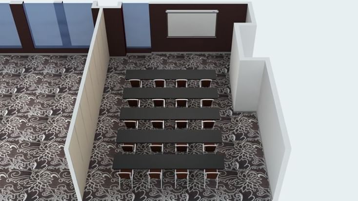 Classroom table setup for event at Novotel Melbourne