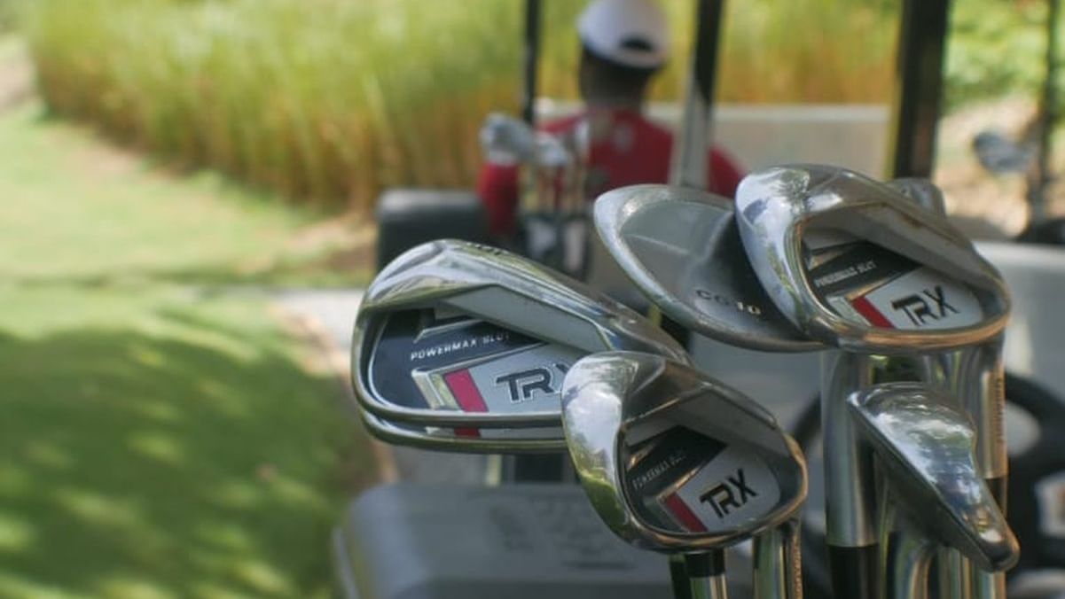 close up of golf clubs