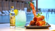 Hotel Bar_croqetts and beverage in front of intinity pool