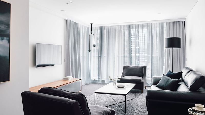 Livingroom area in 2 Bedroom 2 Bathroom Premium Apartment at Quay West Suites Melbourne