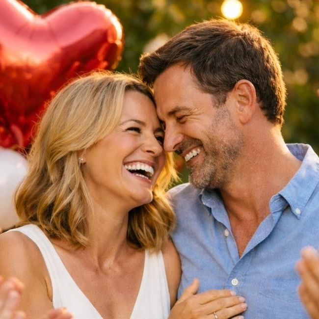 Couple at their anniversary party surrounded by loved ones featuring our article on 