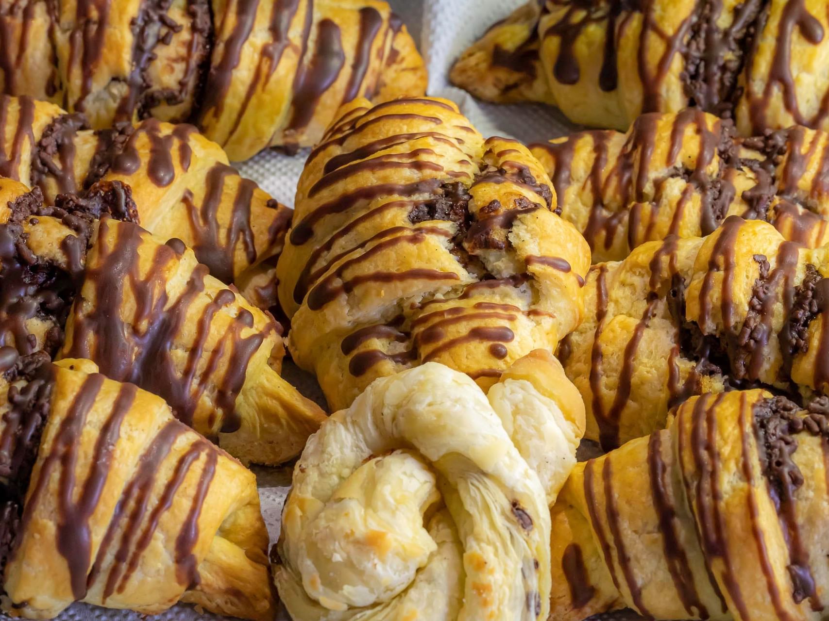 Close-up of freshly backed Pain au chocolate at Cardoso Hotel