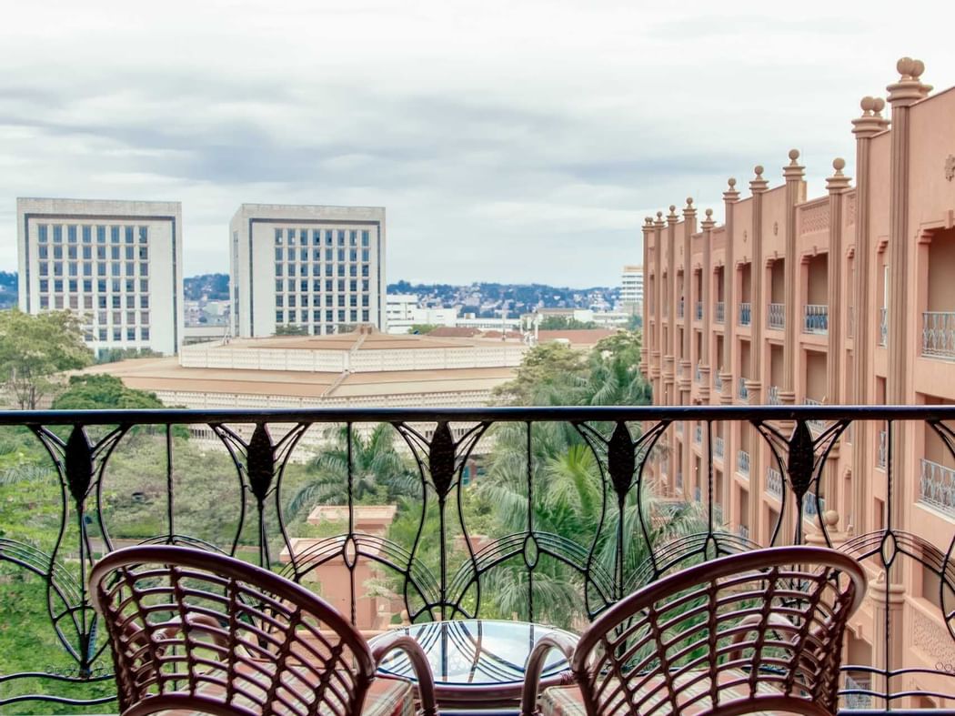 A Balcony with chairs at Kampala Serena Hotel