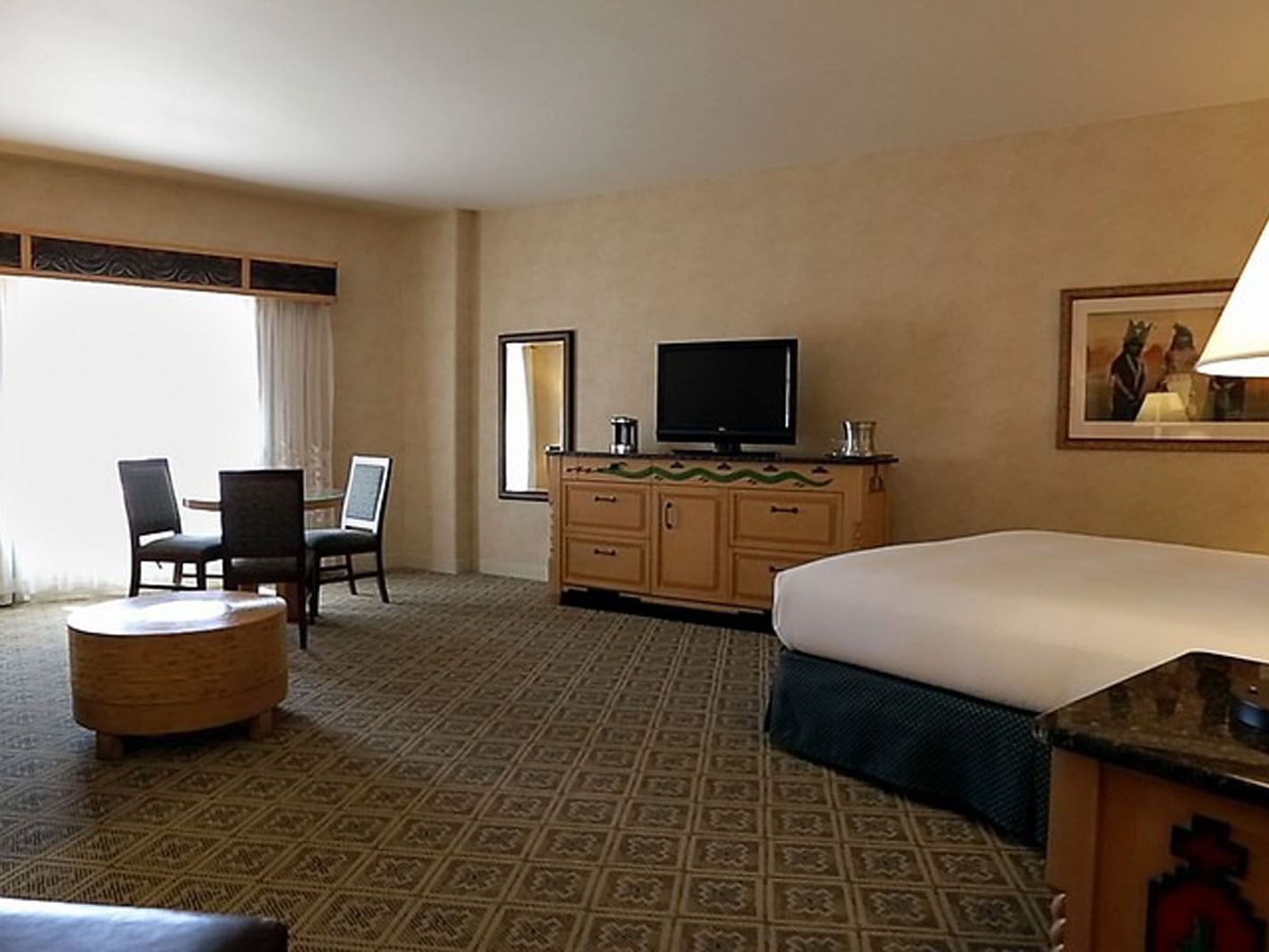 Interior of the Junior Suite at the Hilton Santa Fe Buffalo Thunder Hotel in New Mexico.