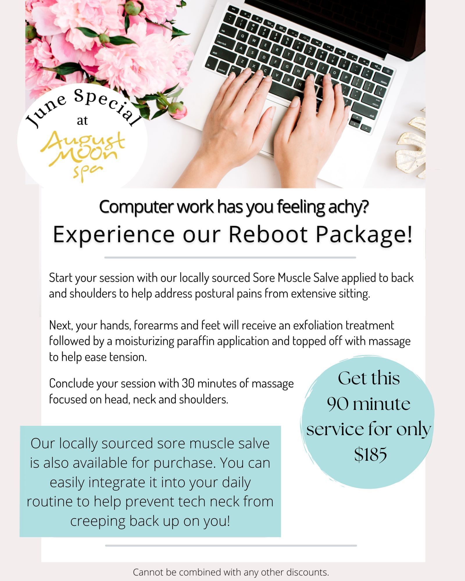 receive our reboot package. a 90 minute service designed to address tension in the neck, arms and shoulders