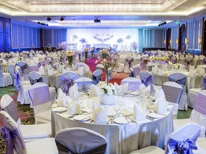 Banquet tables setup in Grand Ballroom at Chatrium Royal Lake