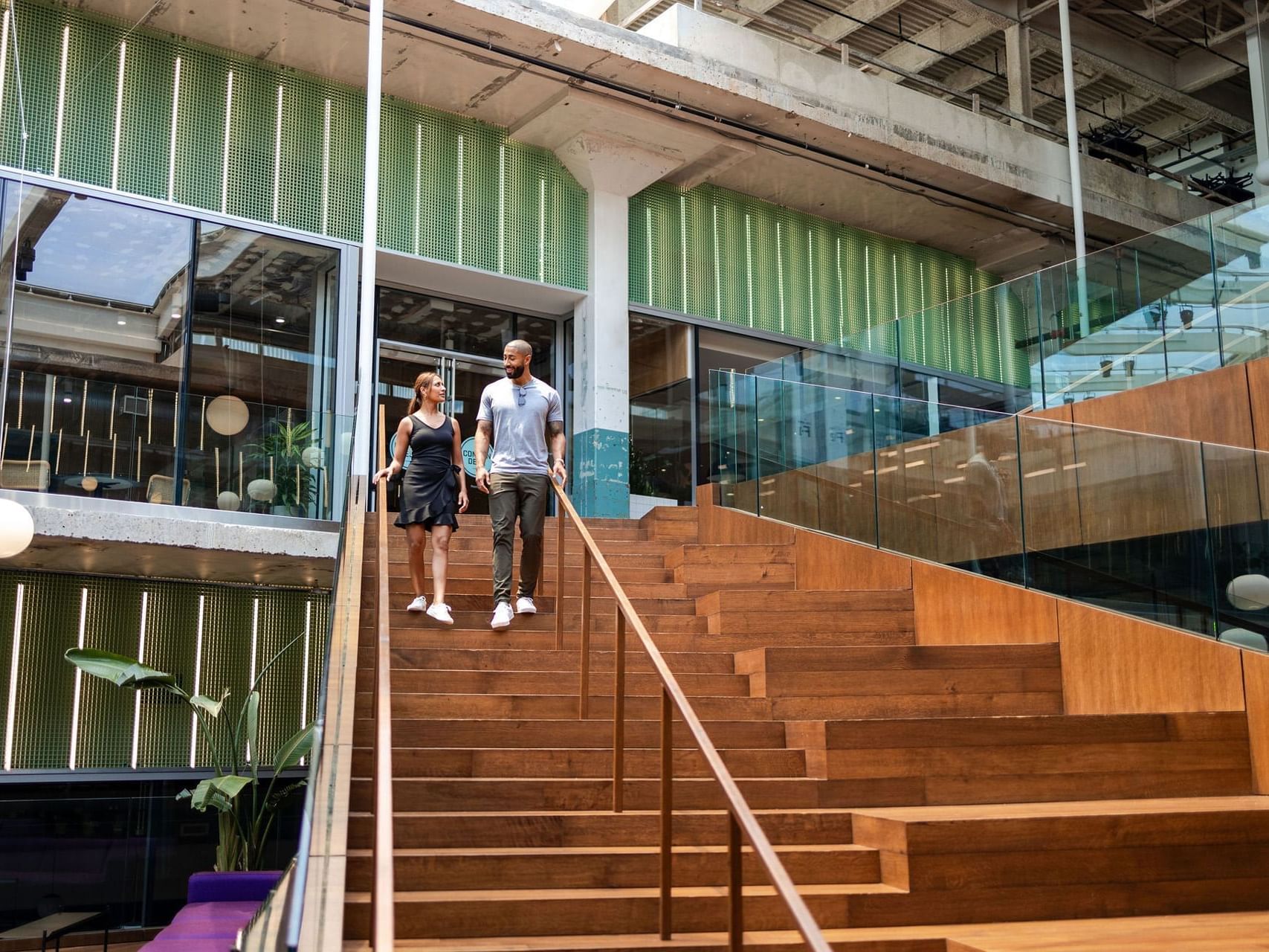Two people on stairs