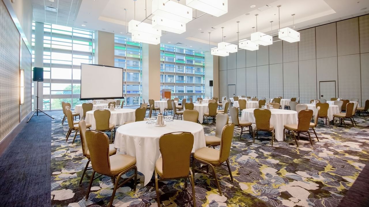 Meeting room with chairs, tables and projector