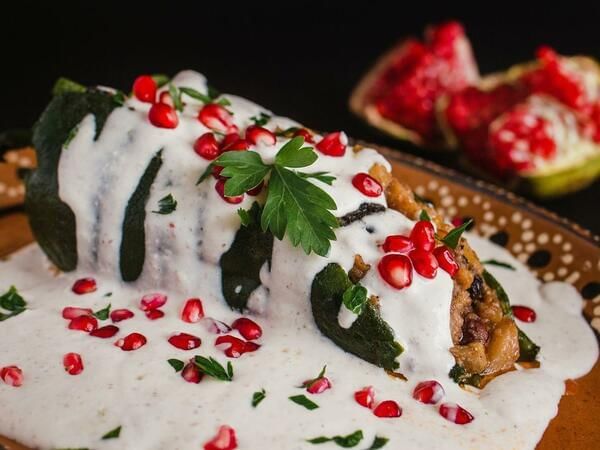 Chiles en nogada dish served in a restaurant at Grand Fiesta Americana