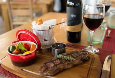 Close up on a dish served in Sizzle Steakhouse at Sugar Bay