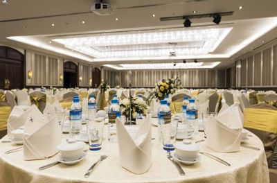 Banquet tables set-up in Grand Ballroom at Chatrium Royal Lake