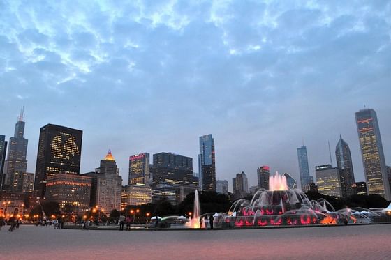 Exterior view of Grant Park near Congress Plaza Hotel