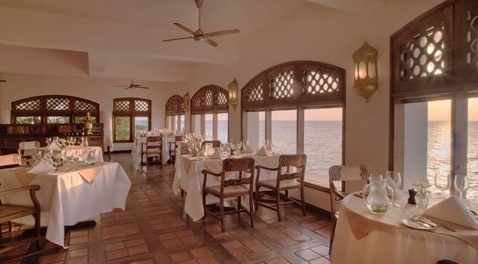Interior of the Baharia Restaurant at Zanzibar Serena Hotel