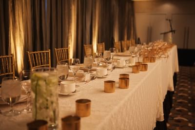 Wedding dining table in a Quartz ballroom at Matrix Hotel
