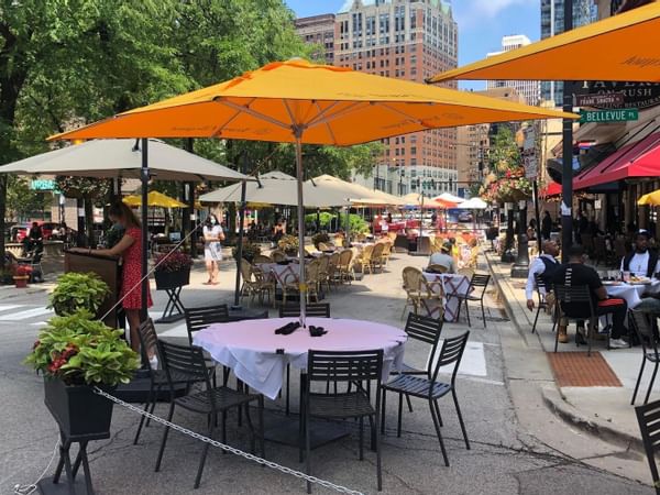 Street dining area near The Godfrey Chicago