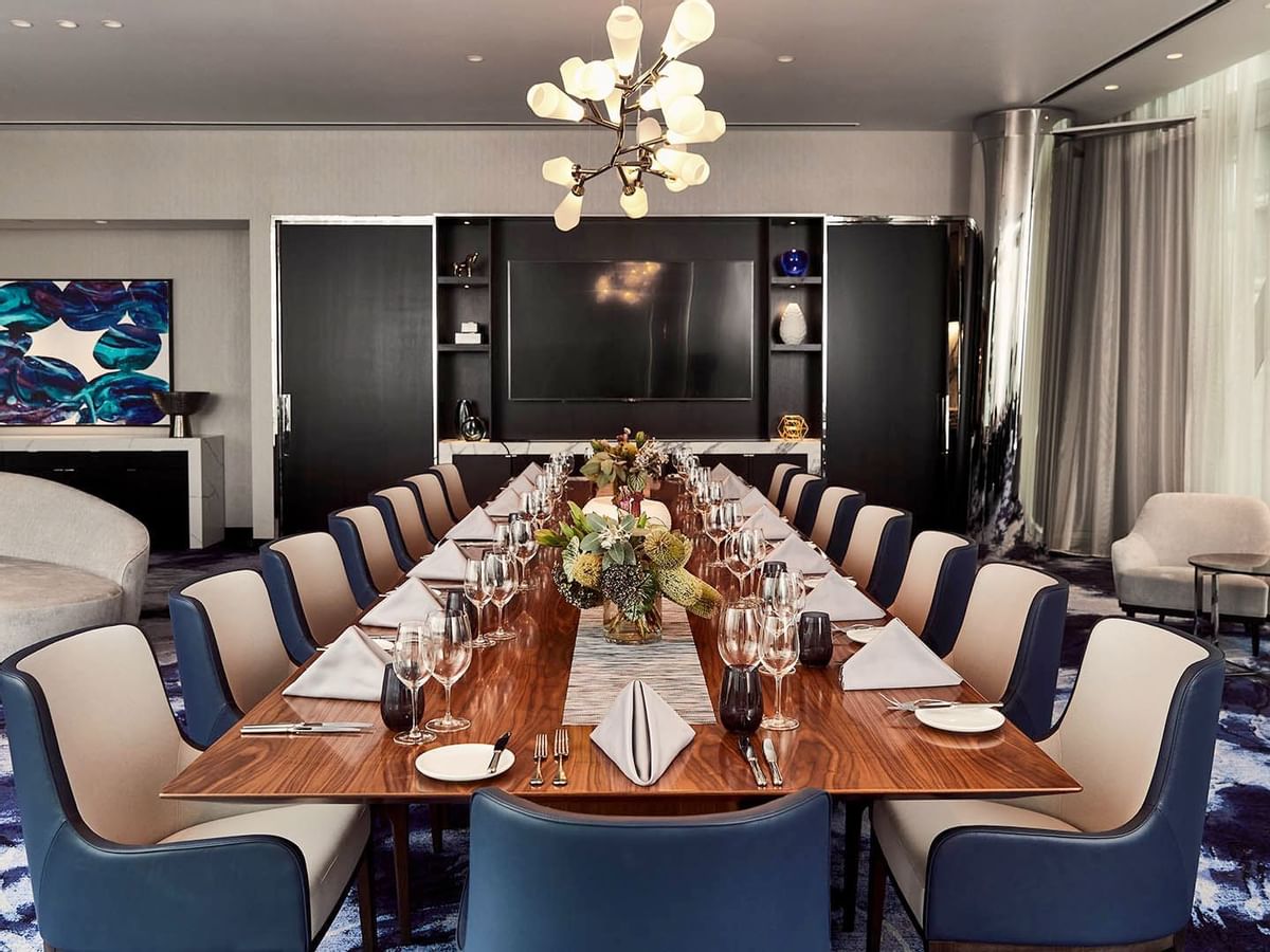 Boardroom setup in Opal Suite at Crown Towers Sydney