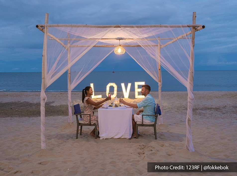 couple having intimate candlelight dinner on the beach - Grand Lexis PD