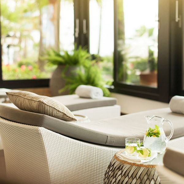 Spa beds & served mocktails in the spa center at Marbella Club