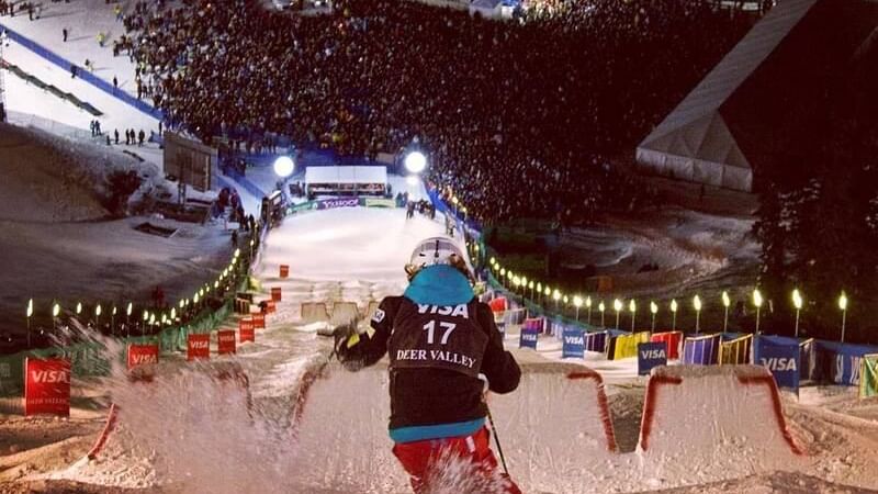 A skier in Freestyle International Ski World Cup near Chateaux Deer Valley