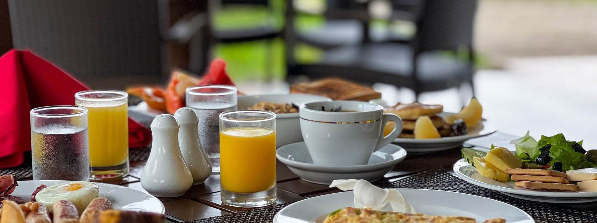 Assorted breakfast dishes and beverages at Nukunuku Restaurant & Bar, The Naviti Resort in Korolevu.