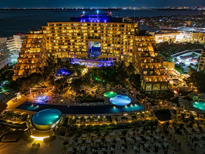 Aerial night view of Live Aqua Cancún