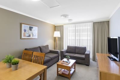 Living area in 2 Bedroom Apartment at Nesuto Canberra Apartment