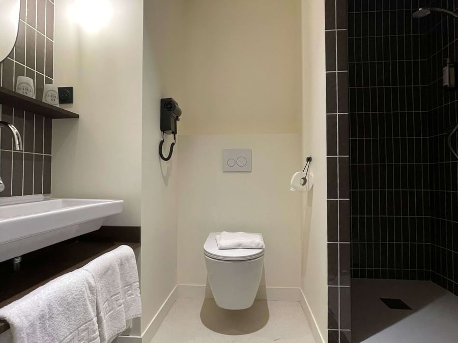 Toilet & shower area in Double room at The Originals Hotels